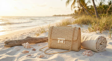 Women's hand-woven straw shoulder bag, fashion solid color crossbody with lock closure.